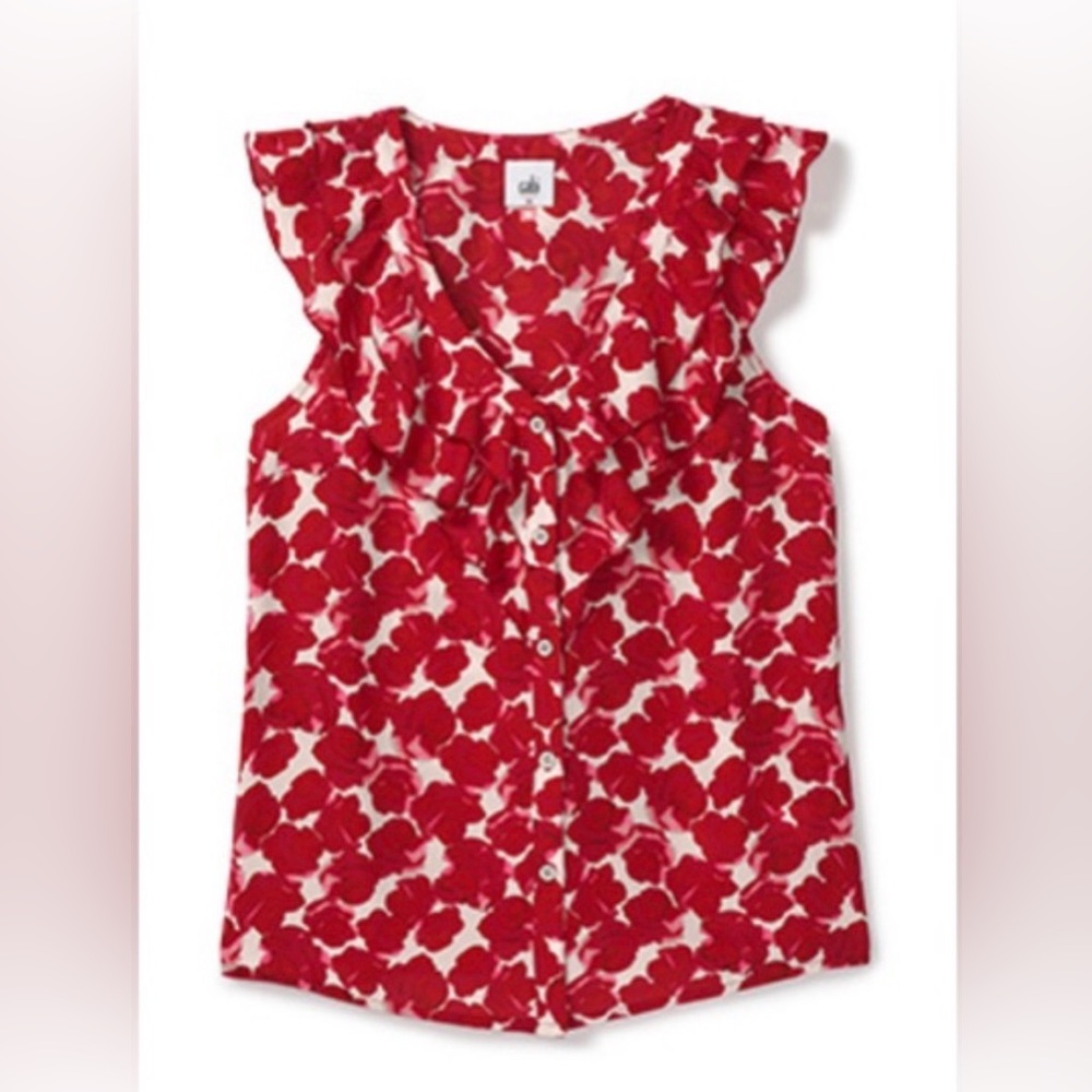 Cabi Rosy Floral Ruffle Sleeveless Top - Berry Red Sz S Poly Chiffon Romantic View 4